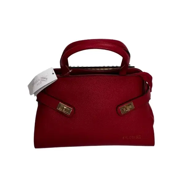 Red Pebbled Twin-Clasp Bag